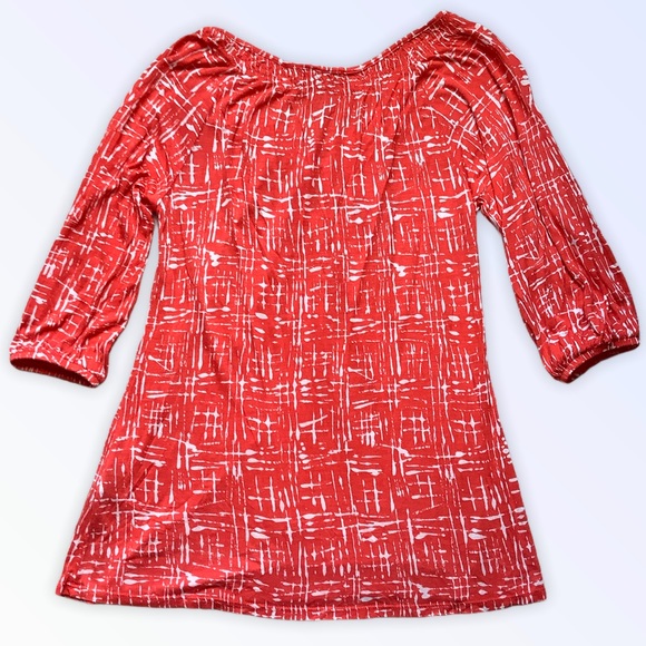 Deletta Red & White Top with 3/4 Sleeves Sz ExS - Picture 2 of 5